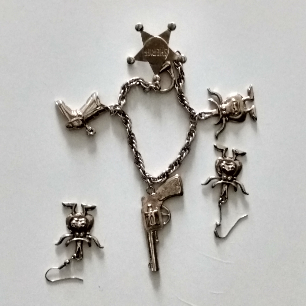 Silver Tone Western Charm Bracelet and Earrings
